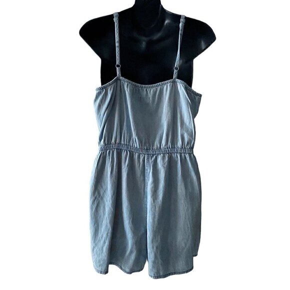 Mossimo Chambray Sleeveless Romper Floral Blue Embroidery Women’s M COASTAL - Picture 7 of 9